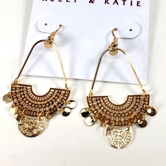 Polished Gold-tone Filigree Chandelier Disc Charms Drop Dangle Earrings - Picture 1 of 8